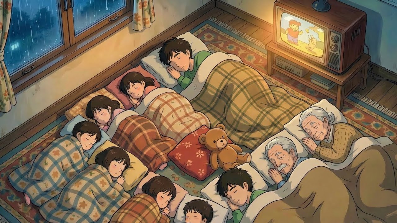 Nostalgia of a cozy night at grandma’s home with cousins as rain and thunder fall ⚡🌧️👵 Ghibli