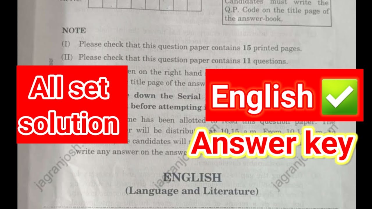 ANSWER KEY🔥 of ENGLISH CLASS 10 | SET-1 |Board Exam 2023-24 ...