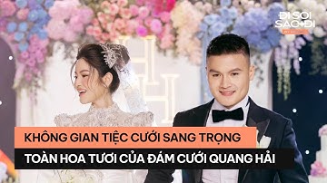 Không gian tiệc cưới sang trọng trang trí toàn hoa tươi của đám cưới Quang Hải - Chu Thanh Huyền