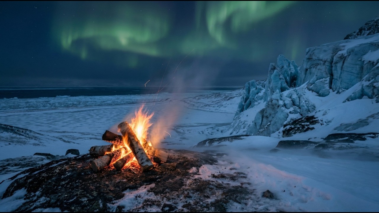 10 HOURS Arctic Campfire Under the Northern Lights 🔥❄️ Deep Sleep Ambience