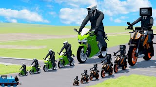 Big & Small: TV Woman on Motorcycle vs Cameraman on Motorcycle vs Thomas the Train | BeamNG.drive