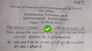 2019 Mdu MCom 1st Sem Managerial Economics Question Paper