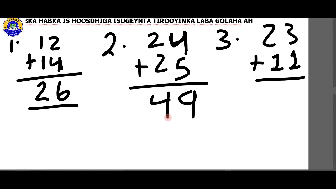 xisaabta aas aasiga isugeynta casharka 3aad