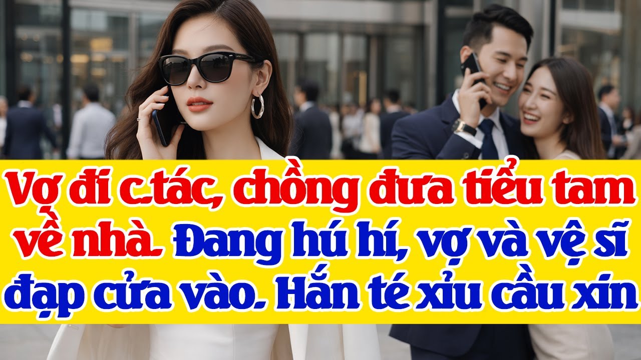 Vợ đi c.tác, chồng đưa tiểu tam về nhà. Đang h.ú h.í, vợ và vệ sĩ đ.ạp cửa vào. Hắn té xỉu c.ầu xin