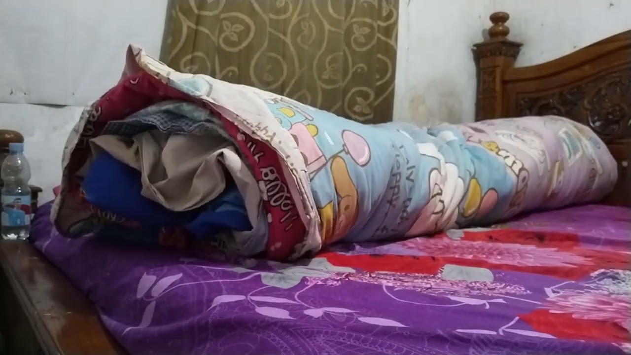 Challenge dibungkus selimut+bedcover+kasur lantai pengap banget #challenge 