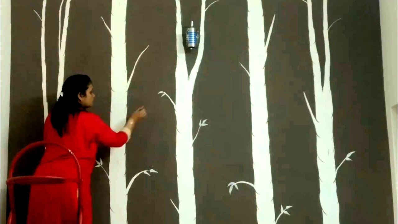 White Birch Trees On Brown Wall Painting Babita Keshan YouTube