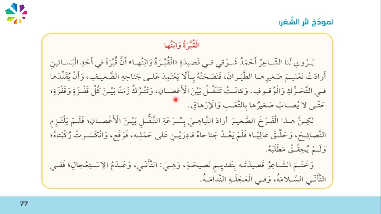 الصف الخامس/مهارة نثر الشعر/الوحدة الثامنة\مجدولين الحريري