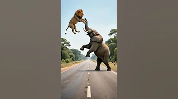 The Elephant Frantically Threw The Lion To Save The Baby Elephant 