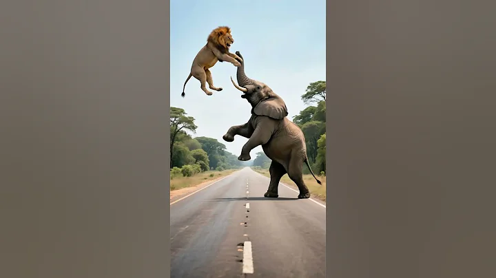 The elephant frantically threw the lion to save the baby elephant.