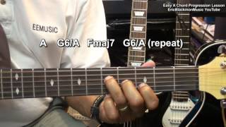 Terry Kath Chicago Style Easy ONE SHAPE Guitar Chord Progression Lesson @EricBlackmonGuitar chords