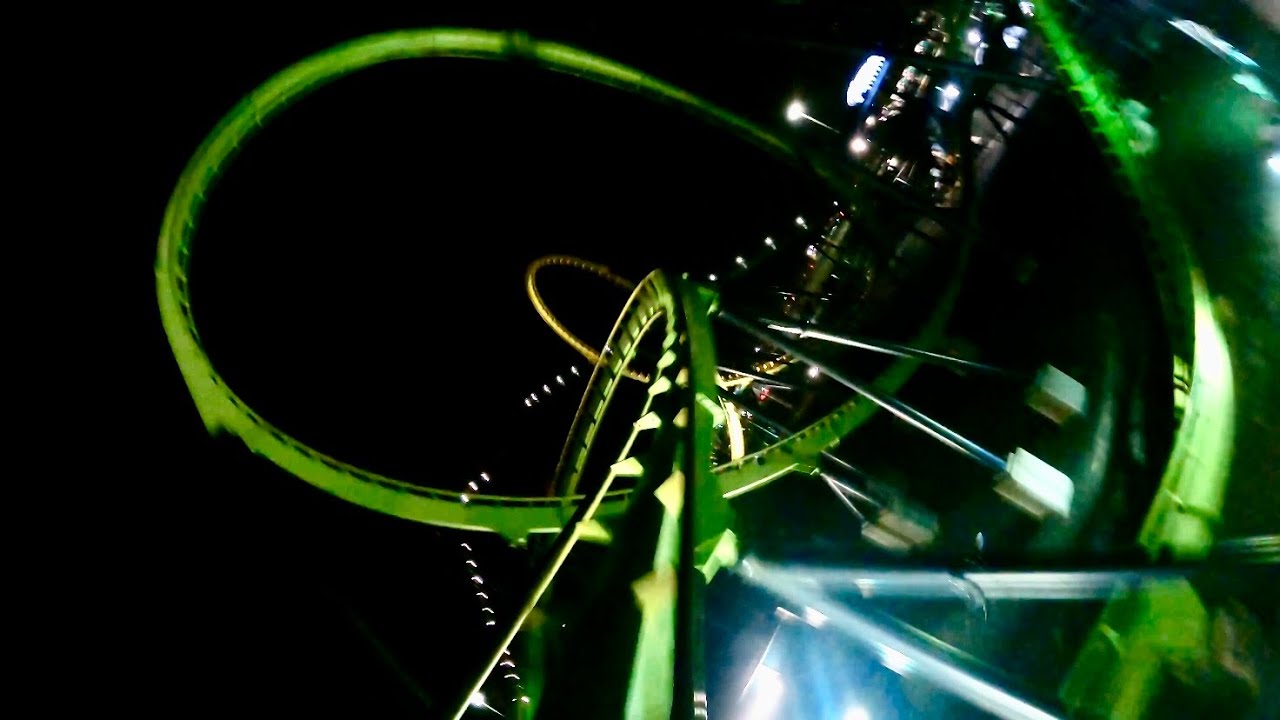Green Lantern DEFUNCT Standup Roller Coaster NIGHT 4K POV | Six Flags ...