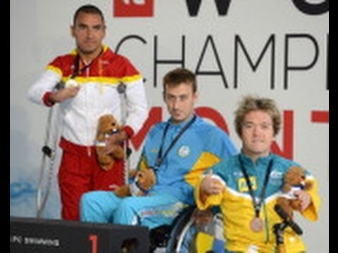 Swimming - men's 50m freestyle S3 medal ceremony - 2013 IPC Swimming World Championships Montreal