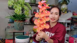 Cắm bình hoa lan Hồ Điệp| Chia sẻ cắm hoa| Hoa lụa trang trí tết| Ngọc Khuyên flower