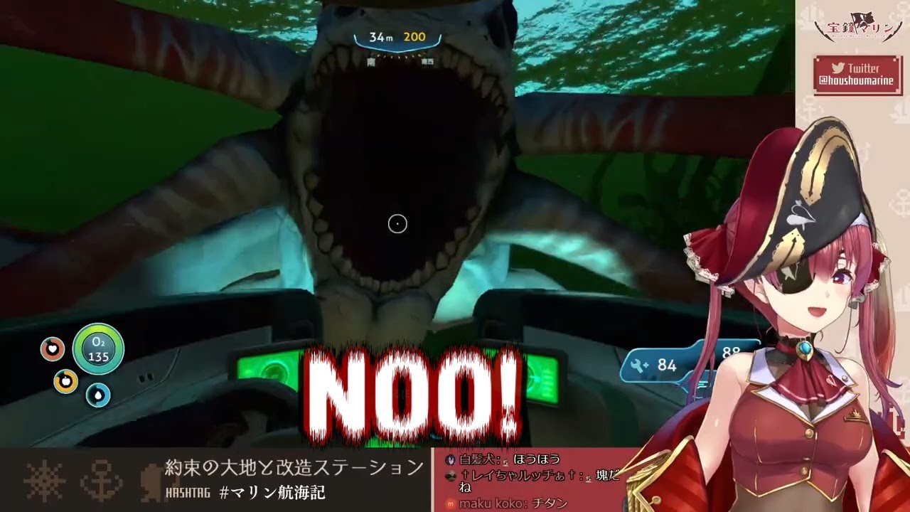 Houshou Marine getting attacked by fishe in Subnautica + gives a base tour (SUBNAUTICA PART 3)