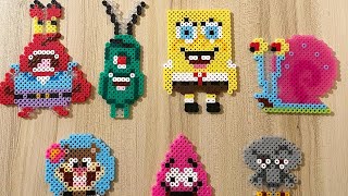 SpongeBob Squarepants • Perler Beads Magnets Set 🧽🦀🐿🐌⭐️🍍