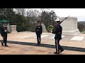 Woman told to remove her bag from the plaza. Changing of the guard at tomb of the unknown soldier.