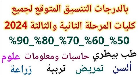 التنسيق المتوقع لجميع كليات المرحلة الثانية والثالثة من 50%_60_%_70%_80%_90% علمي_أدبي 2024