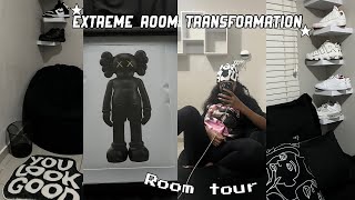 extreme room transformation ᥫ᭡ and room tour ✰ black aesthetic ✰ kaws decor ✰ Pinterest inspired