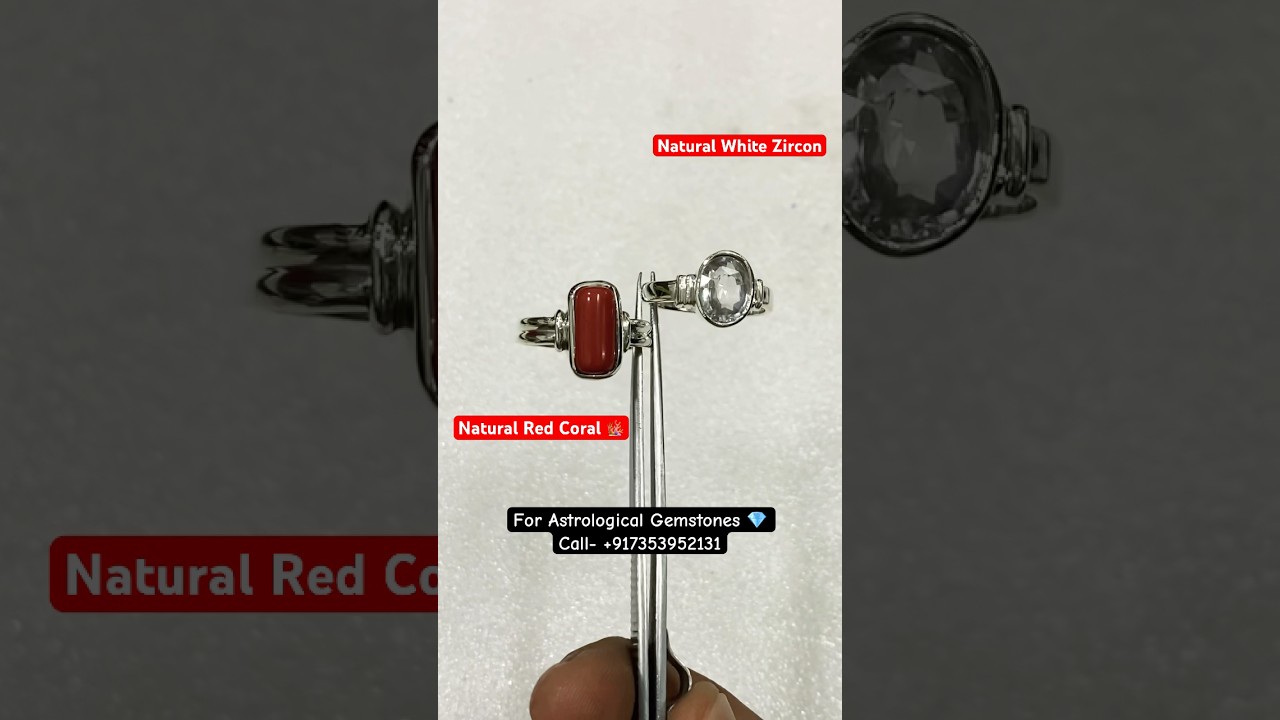 Red Coral Ring | White Zircon Ring | Silver Rings with Certified Gemstones 💎 Bangalore