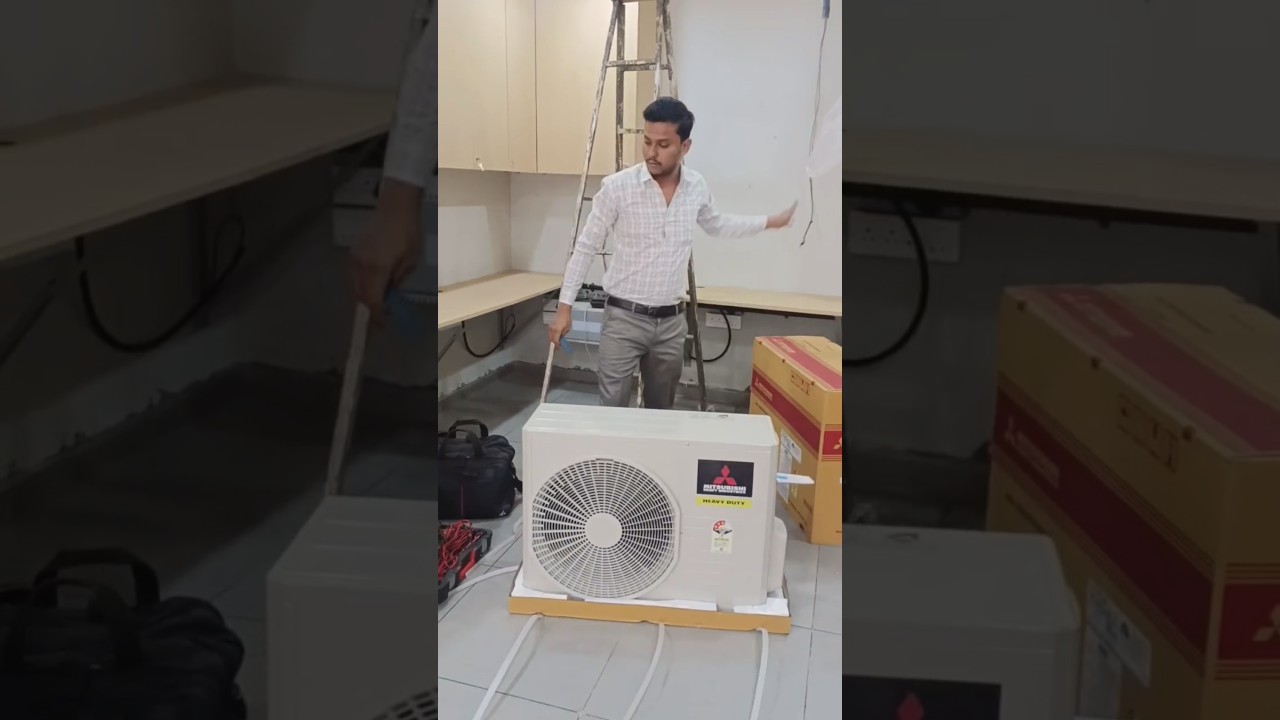 Mitsubishi AC installation work By zamzamaircool Surat Gujarat... 