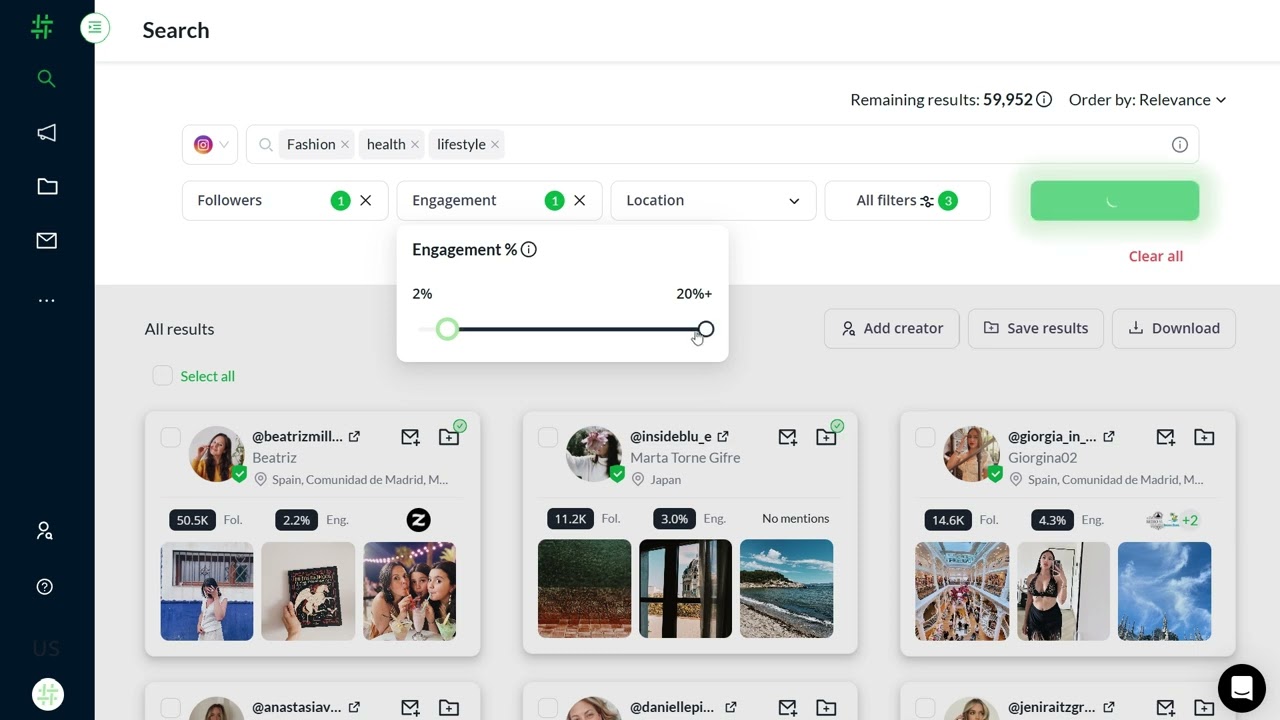 Utilizing Heepsy basic search filters