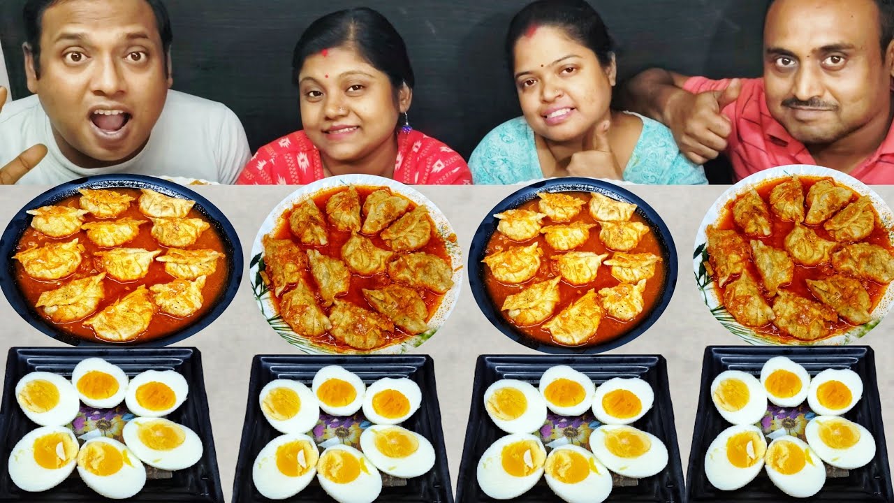 BOIL EGG CHILLI CHICKEN MOMO EATING  CHALLENGE // MOMO CHALLENGE // food family & more 