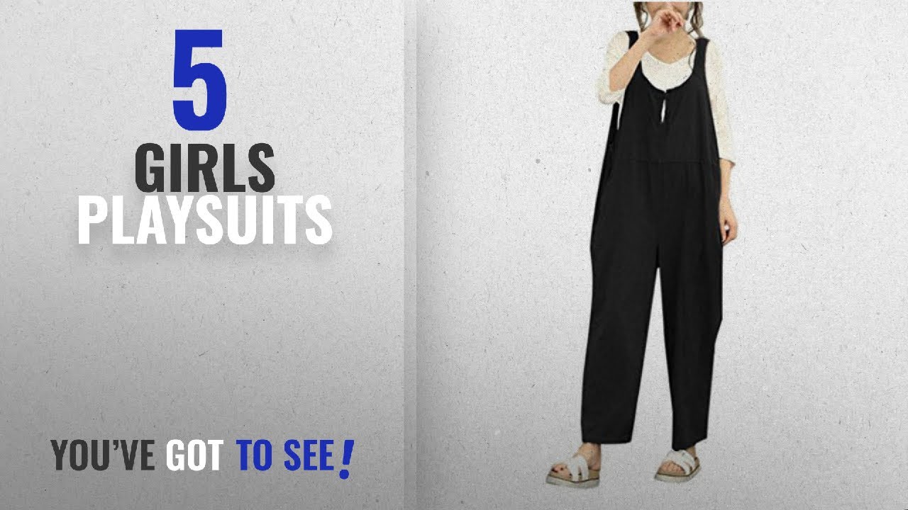 Top 10 Girls Playsuits [2018]: Anglewolf Lady Girl's Fashion Sleeveless Dungarees Loose Cotton