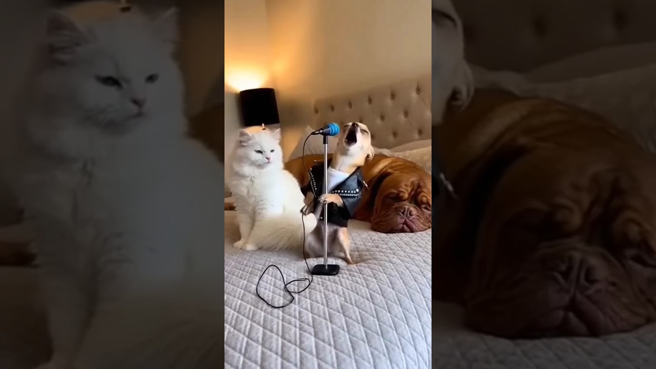 HE ACTUALLY SUNG A ROCK SONG! 🐕🎤🎸THE SMARTEST DOG IN THE WORLD! 😱✨#cat #whitecat#RockstarDog#shorts