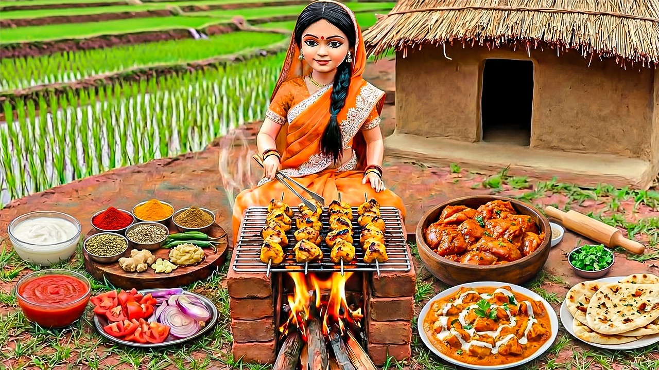 🍛🍚🫓 Miniature Doll Tikka Masala, Rice & Naan Cooking ASMR | Indian Village Tiny Kitchen Story