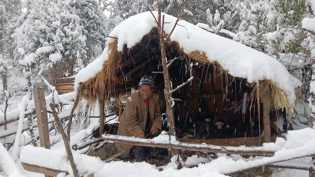 Snowfall Mountain shepherd Life | heavy snowfall  snow Day shepherd lifestyle in Nepal ||