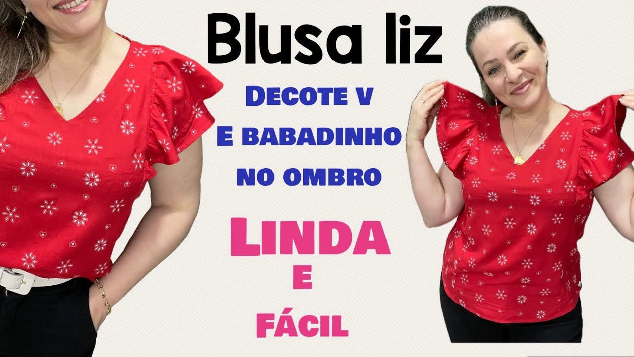 BLUSA DECOTE V E BABADO NO OMBRO DE VISCOSE FÁCIL DE FAZER #costurando #blusas #diy