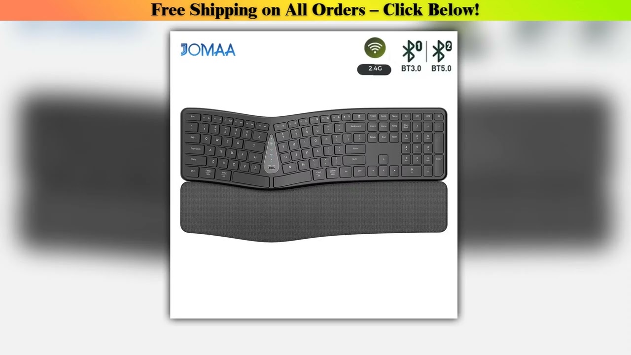 Ergonomic 2.4G Wireless Keyboard Comfortable Natural Typing,Palm Rest,Multi-Device Rechargeable