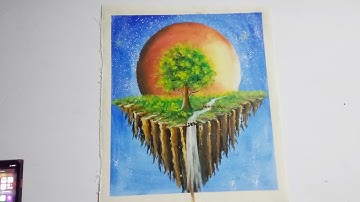 sunset acrylic painting | how to create natural resources tree painting landscape colour painting