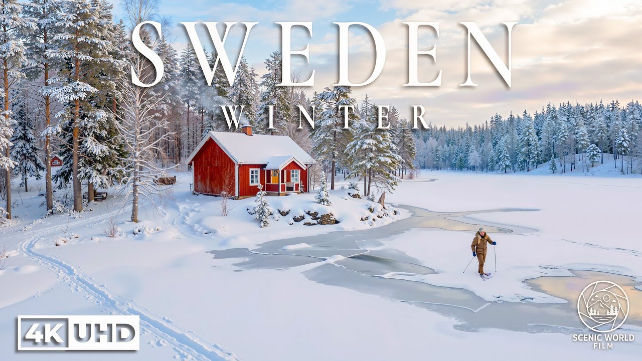 Sweden 4K UHD - Snowy Nordic Villages, Frozen Lakes and Northern Lights