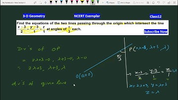 Find the equations of the two lines through the origin which intersect the line x-3/2=y-3/1=z/1