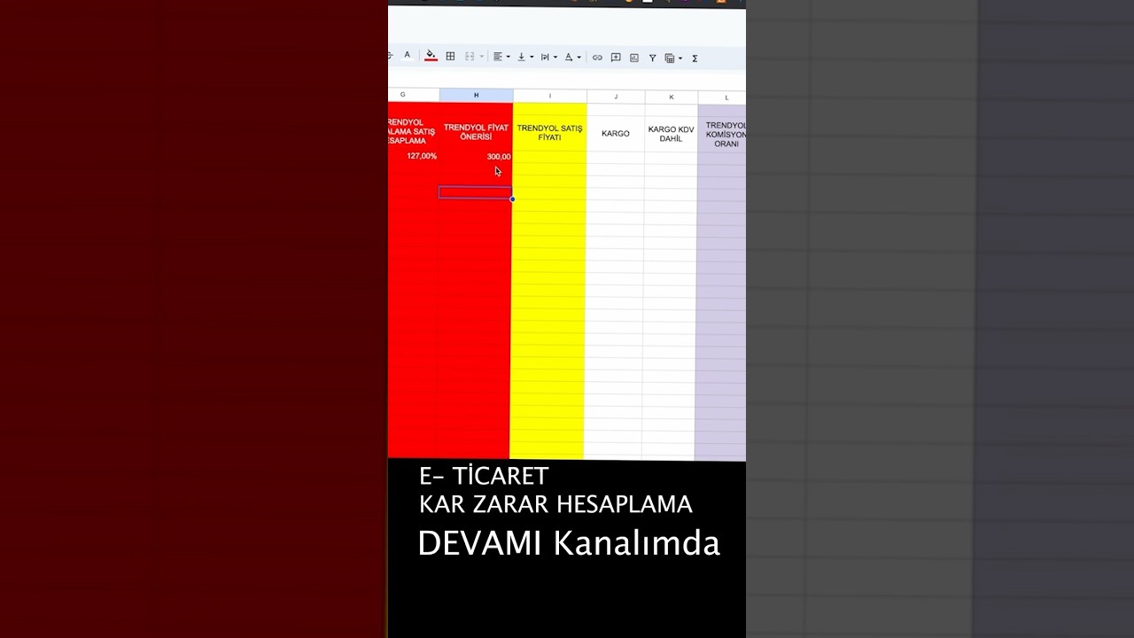 E-ticaret kar-zarar hesaplama videosu kanalımda detaylı hali var. İzleyip tabloyu da indirebilirsinz