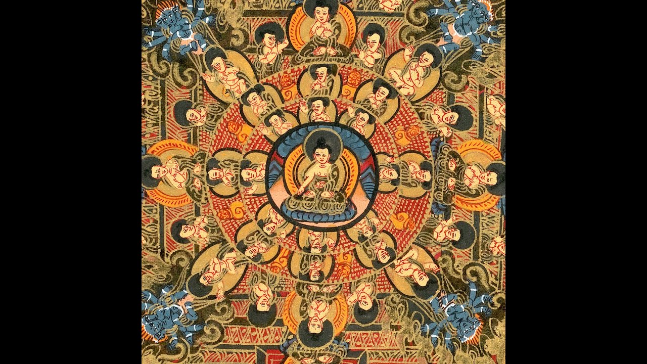 Buddha Mandala, Orange and Blue | Tibetan Thangka Painting