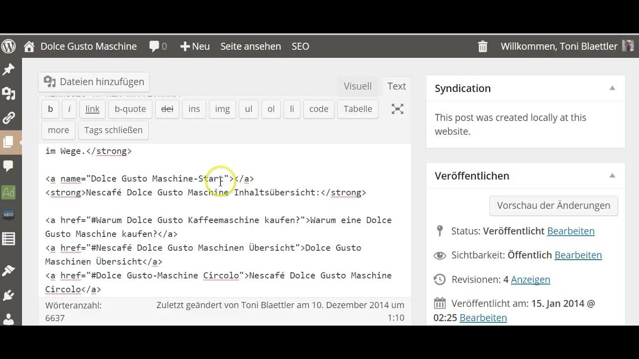 WordPress interne Verlinkung mit Anker setzen und Ankerlinks, manuelle Anker und Ankerlinks setzen