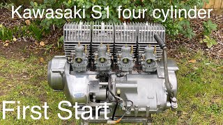 Kawasaki S1 550  four cylinder first start, ignition timing and carbs. Episode 7
