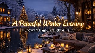 A Peaceful Winter Evening ❄️ | Snowy Village, Firelight &amp; Calm