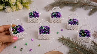 Mini Pearl Beaded Basket | Easy Handmade Gift Idea | Beautiful Handmade Bead Basket Craft | Tutorial