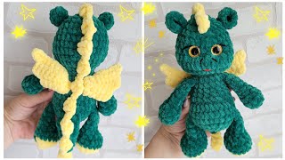 картинка: 🐉💚ДРАКОНЧИК ИЗ ПЛЮШЕВОЙ ПРЯЖИ ВЯЗАНЫЙ КРЮЧКОМ💛crochet dragon🐉gehäkelter Drache