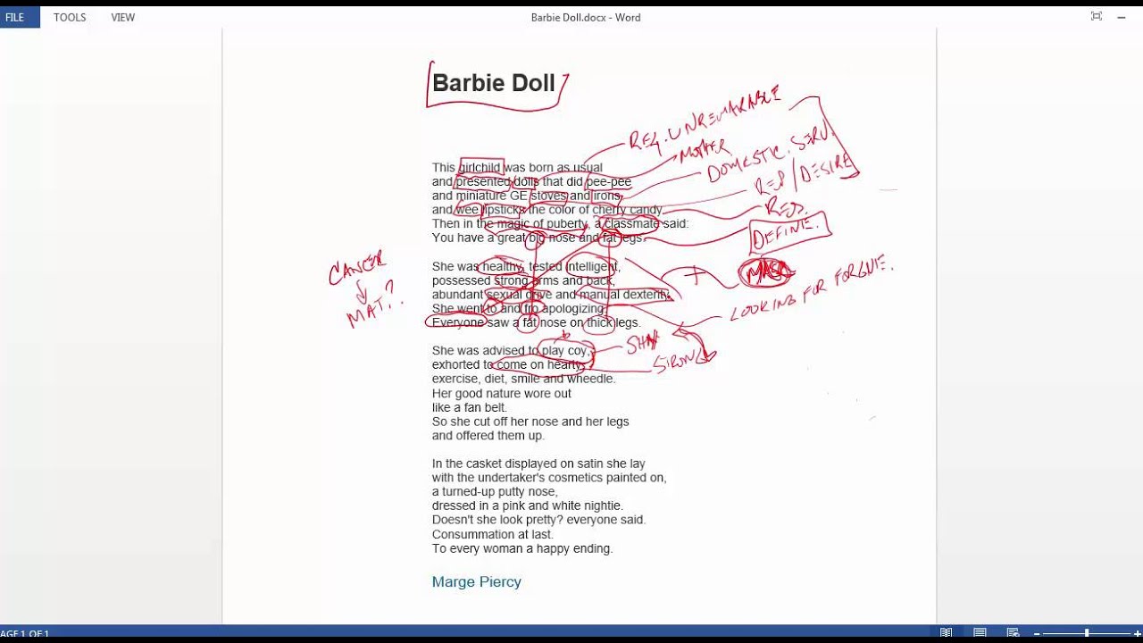 barbie doll poem meaning