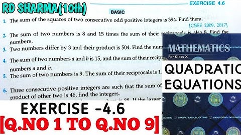RD SHARMA CLASS 10 QUADRATIC EQUATIONS EXERCISE- 4.6[Q.NO 1 TO 9] MATH FEAR | CHAPTER 4 |CBSE