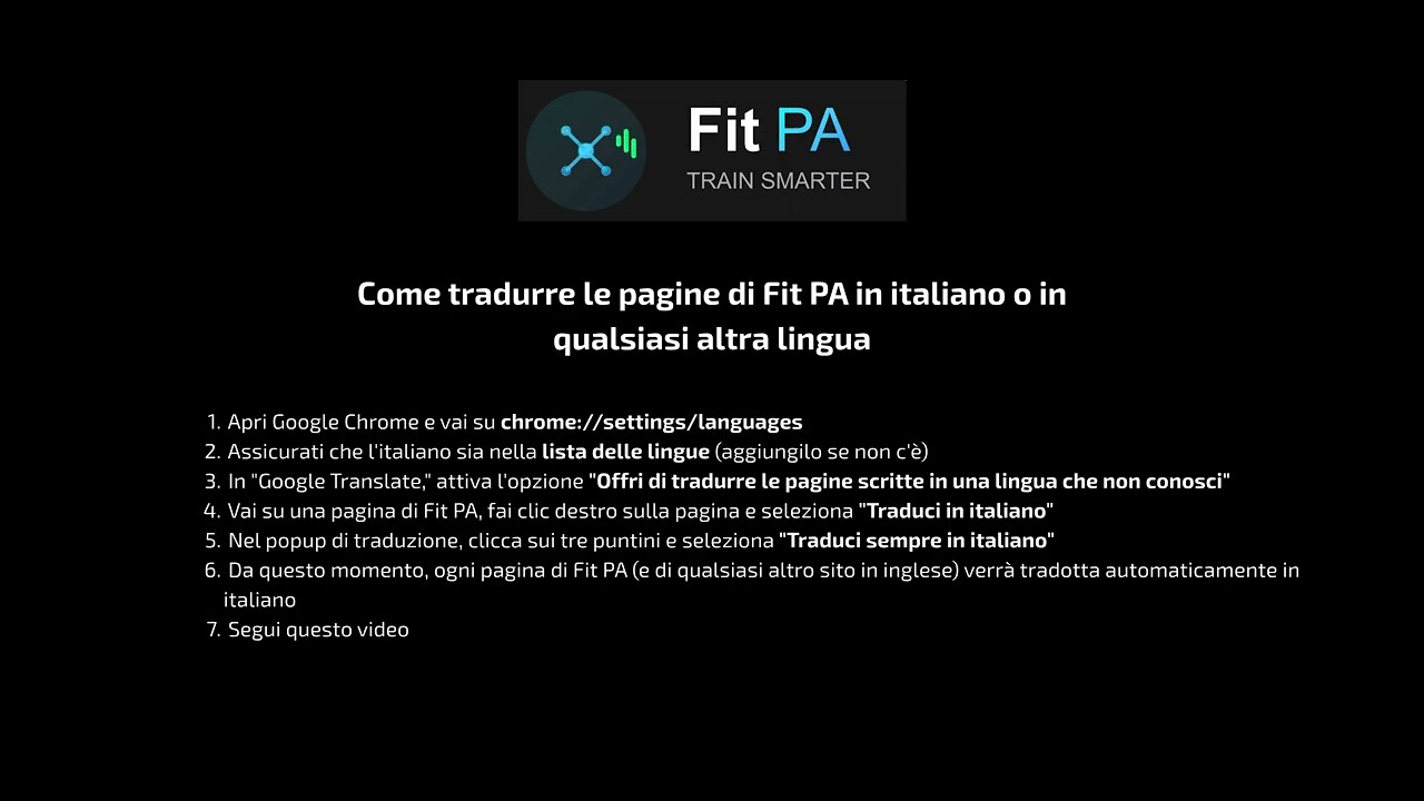 Come tradurre le pagine di Fit PA in italiano (o in qualsiasi lingua) con Google Chrome