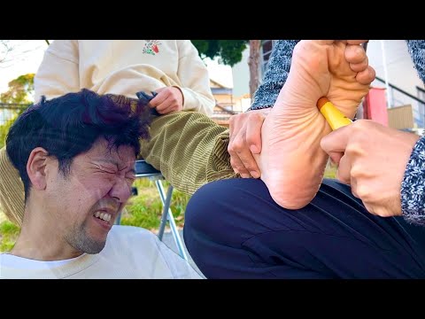 ASMR 痛ぇ…肩腰が悪い男性に肩から足ツボまでゴリゴリマッサージ！