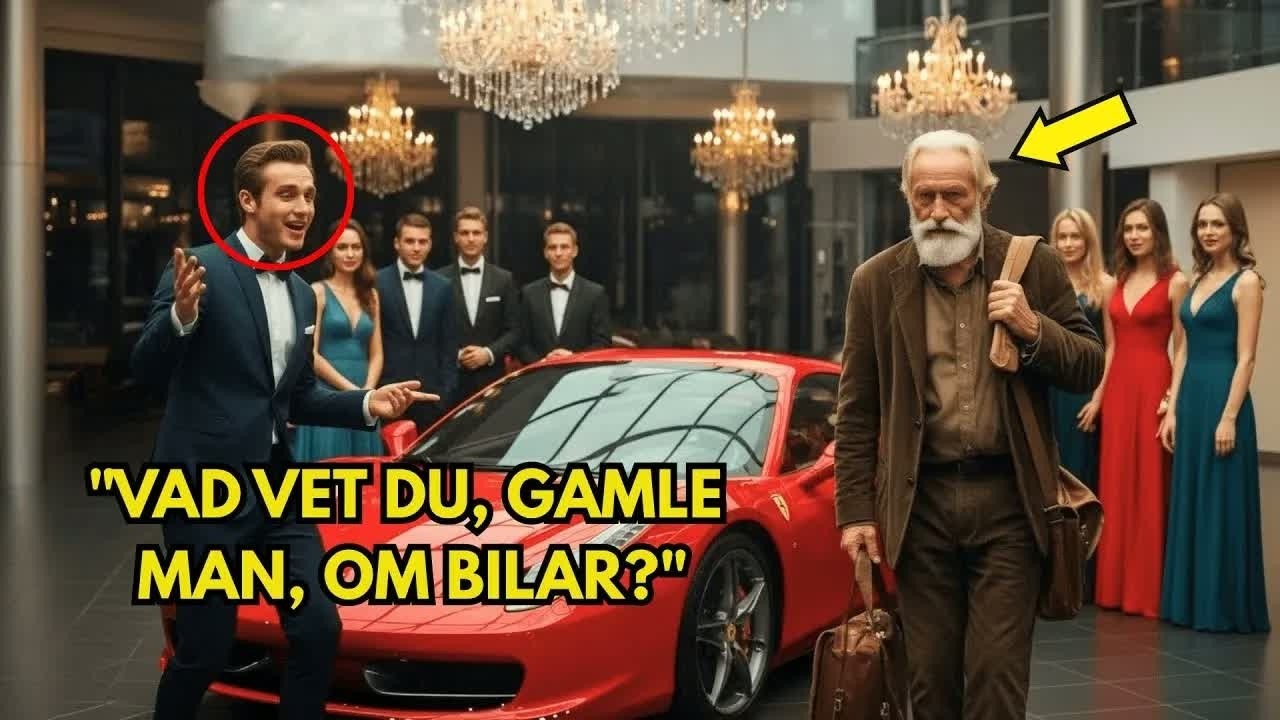 Med ett hånleende pekade miljonären på sin tre miljoner kronor dyra Ferrari och utmanade den hemlöse gamle mannen framför alla gäster: »Om du kan starta den här bilen så är den din. Men det kommer...