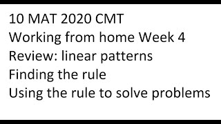 10MAT 2020 Linear Patterns - finding and using the rule Wealth