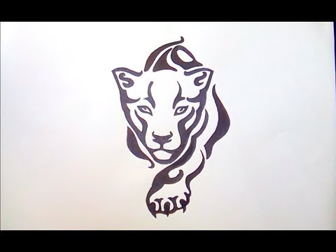 How To Draw A Lion Face Tribal Tattoo - Youtube