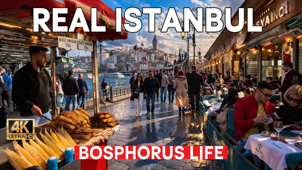 Istanbul Turkey 2026 4K Walking Tour | Eminönü Pier, Galata Bridge & Bosphorus Views